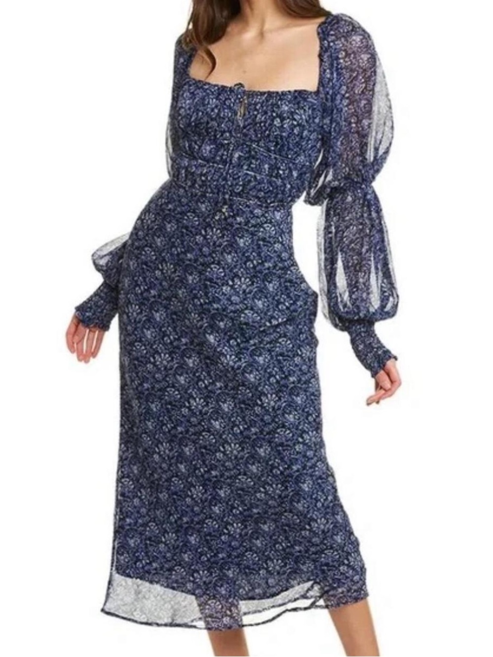 FREE PEOPLE WOMENS AGLOW BLUE MIDI DRESS LARGE